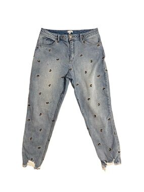 love, Fire Light Blue High-Rise Jeans with Gold Butterfly Embroidery